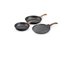 GENERICO - Set Sartenes 202428cm Granitomadera Doble Antiadherente Negro