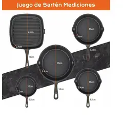 GENERICO - Sartenes De Hierro Fundido Juego De Sartenes 5 Piezas Negro Negro