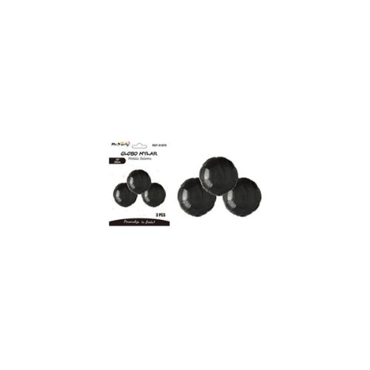 GENERICO - Globo metálico redondo negro 25cm 3pcs
