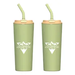 GENERICO - Vaso térmico 700 ml con bombilla Set de 2 Flow acero inoxidable Verde Matcha