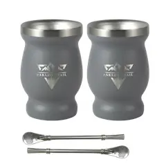 GENERICO - Vaso matero térmico 240 ml con bombilla acero inoxidable Set de 2 Gris Granito