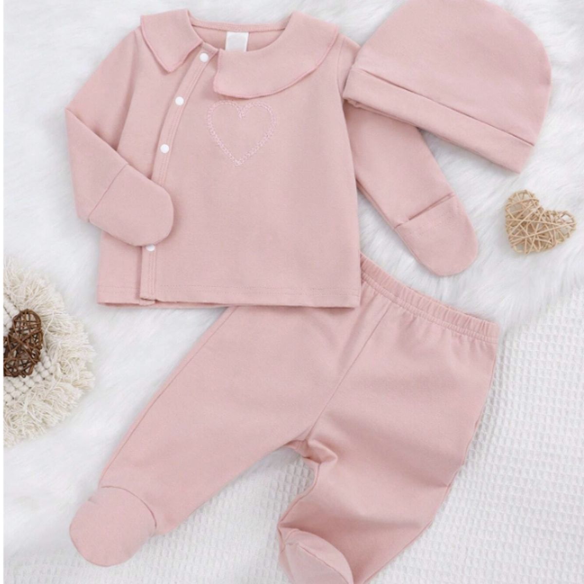 BABY - Conjunto Amor Bordado Algodón RN 0-1 Meses