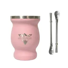 GENERICO - Vaso matero térmico 240 ml con 2 bombillas acero inoxidable Rosa Melón
