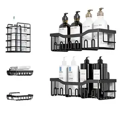 GENERICO - Set 5 Organizadores De Ducha Con Colgadores Y Jaboneras Inox Negro