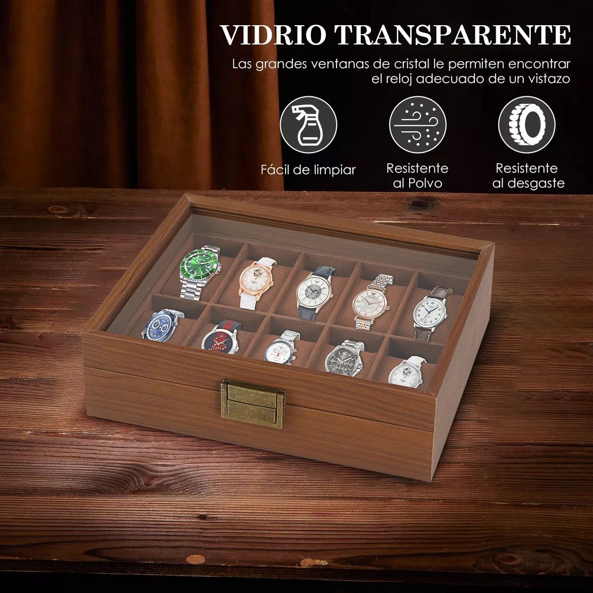 KUANGYE - Estuche Alhajero Organizador De Relojes Y Joyas 10 Espacios Elegante