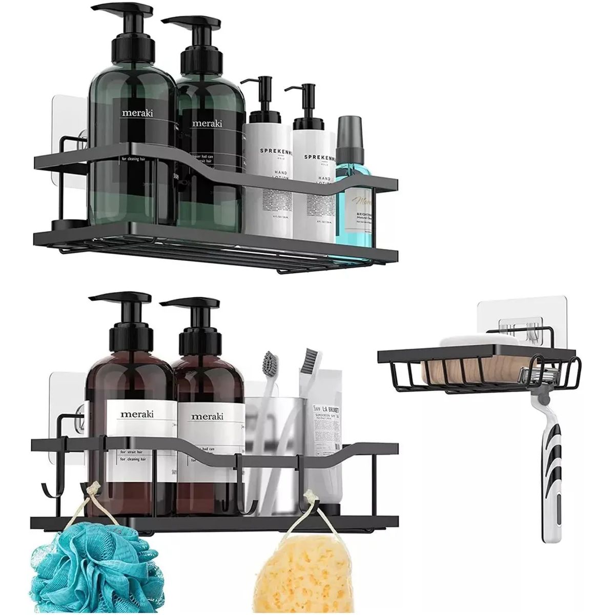 GENERICO - Organizador De Ducha Repisa Baño Adhesivo Set 3 Inoxidable