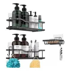 GENERICO - Organizador De Ducha Repisa Baño Adhesivo Set 3 Inoxidable