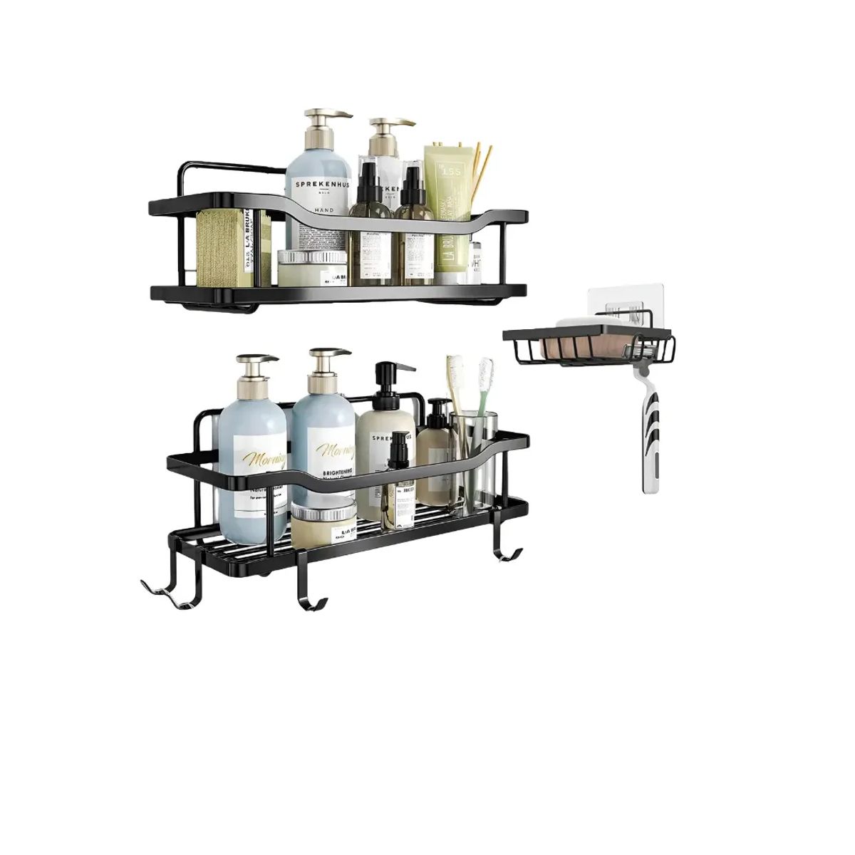 GENERICO - Organizador De Ducha Repisa Baño Adhesivo Set 3 Inoxidable