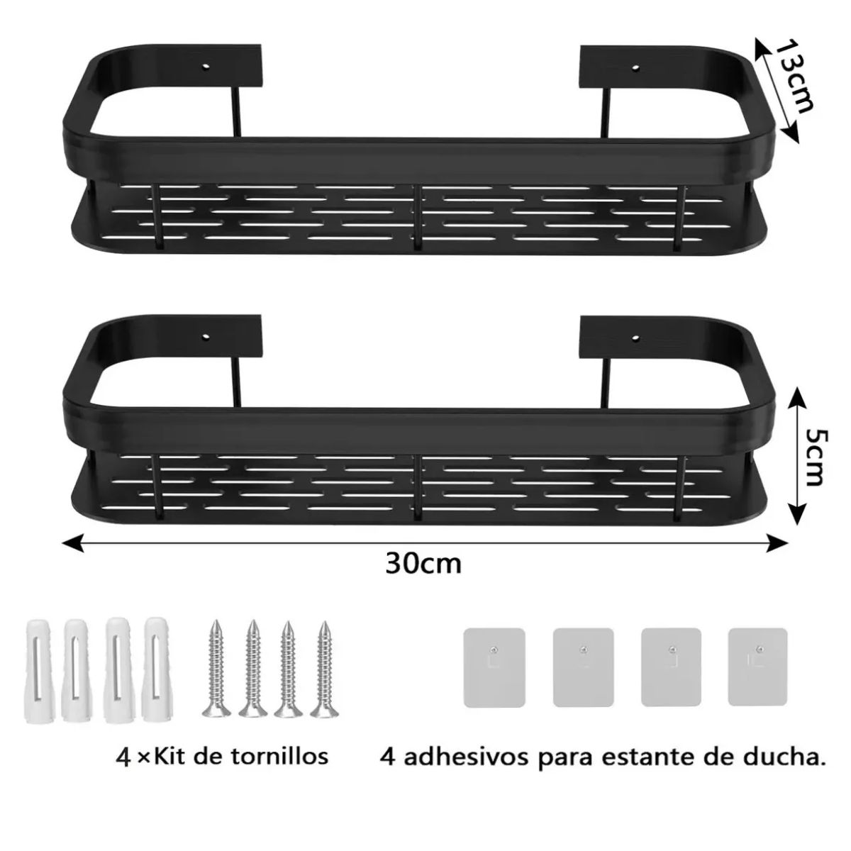 GENERICO - Organizador De Ducha Set X2 Repisa Baño Adhesivo Color Negro