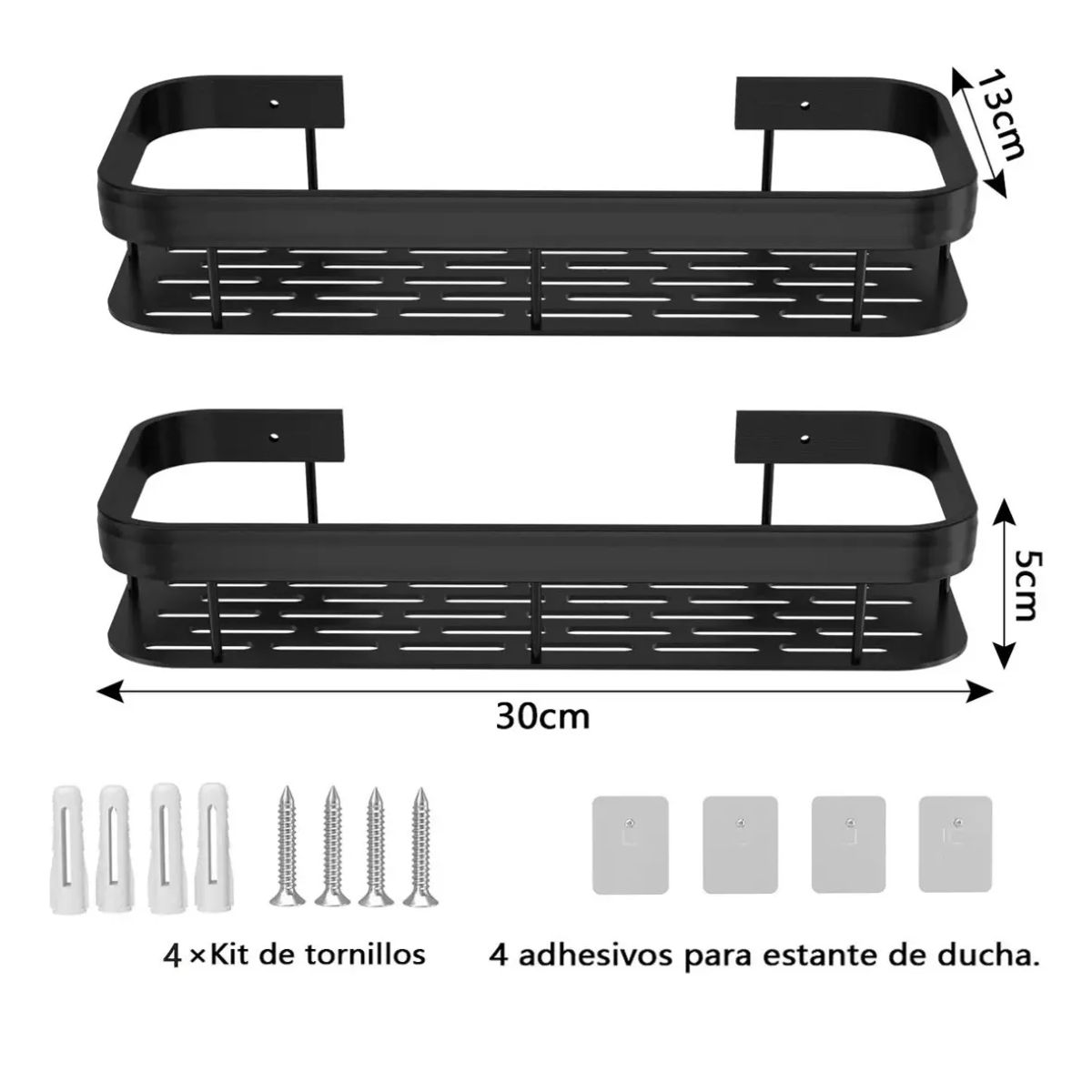 GENERICO - Organizador De Ducha Set X2 Repisa Baño Adhesivo Color Negro