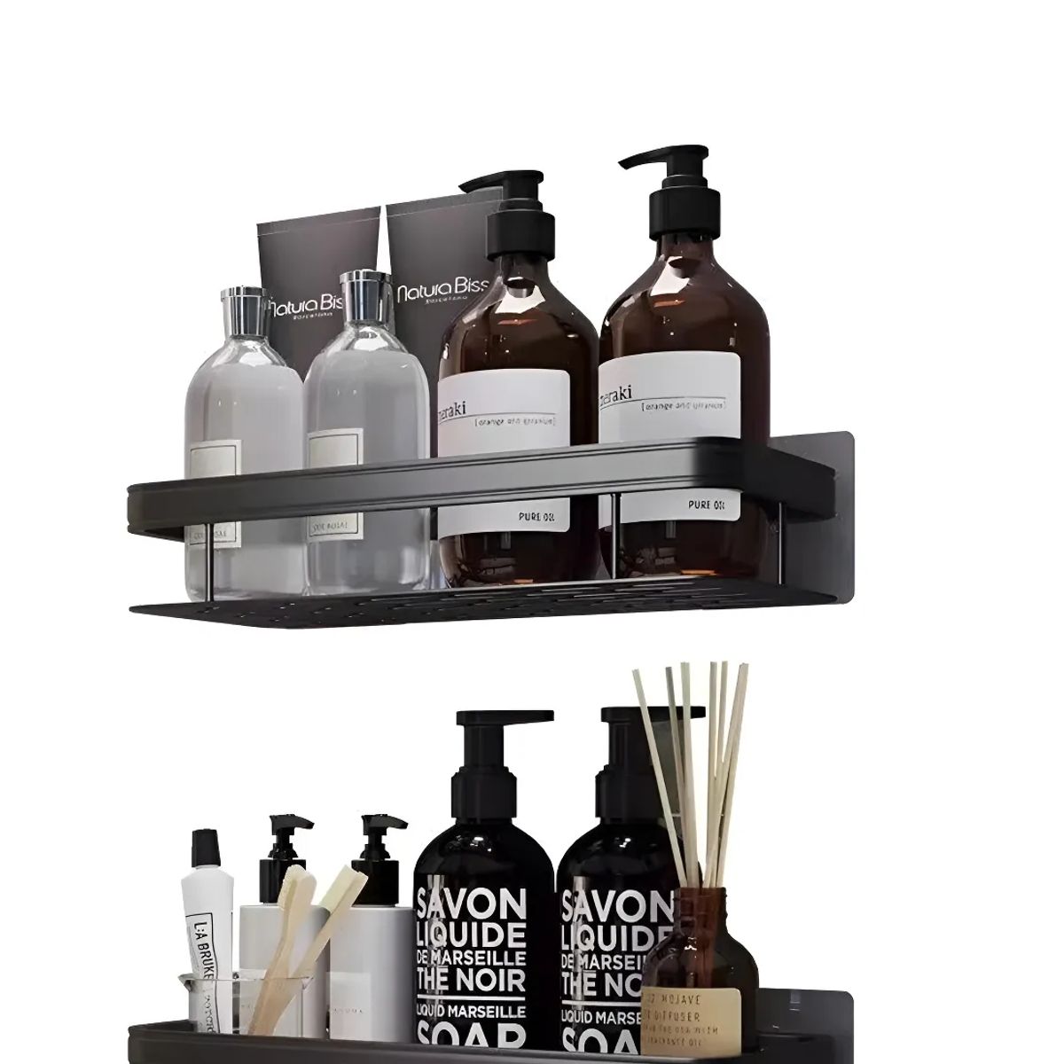 GENERICO - Organizador De Ducha Set X2 Repisa Baño Adhesivo Color Negro
