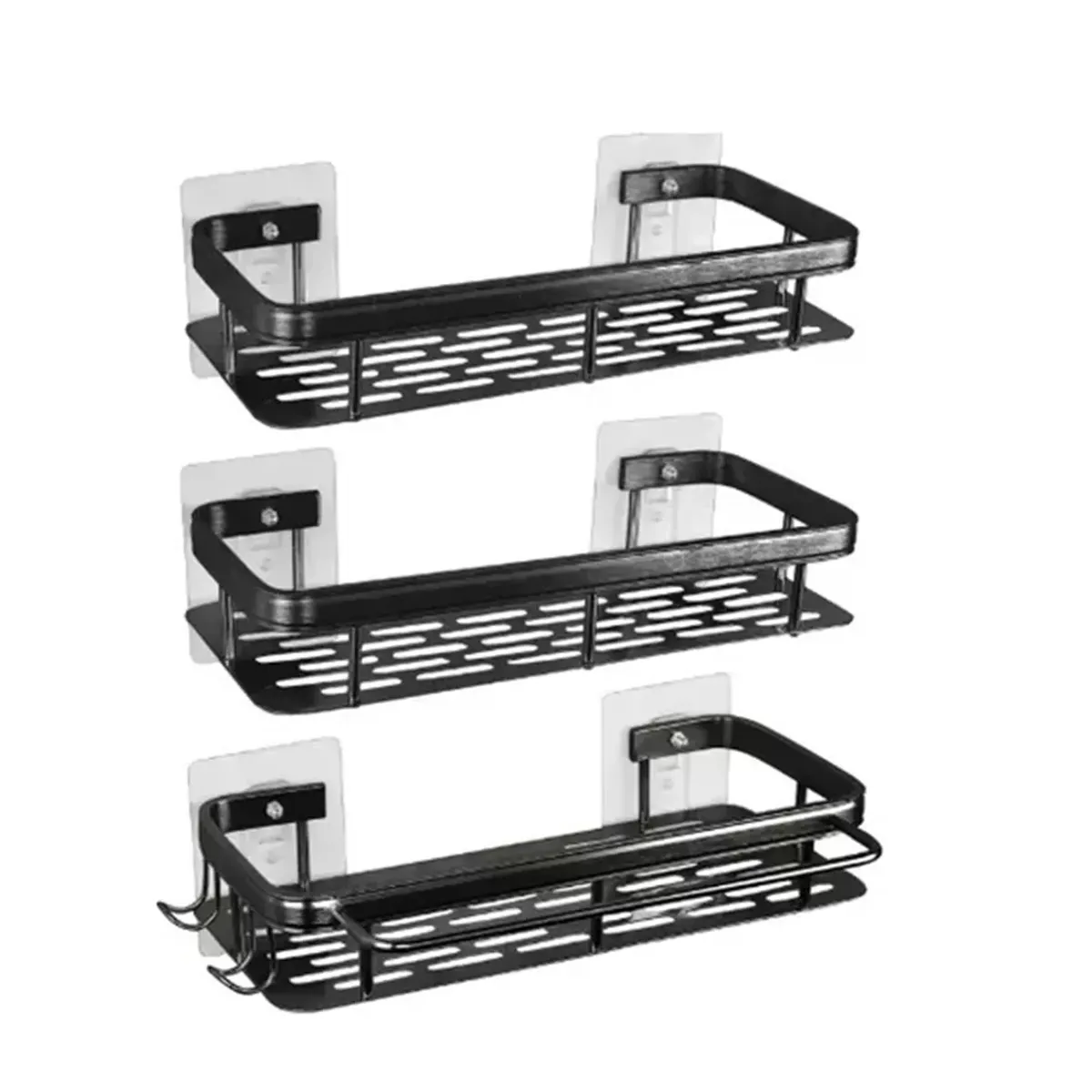 GENERICO - Set X3 Organizador Ducha Repisa Baño Adhesivo Negro