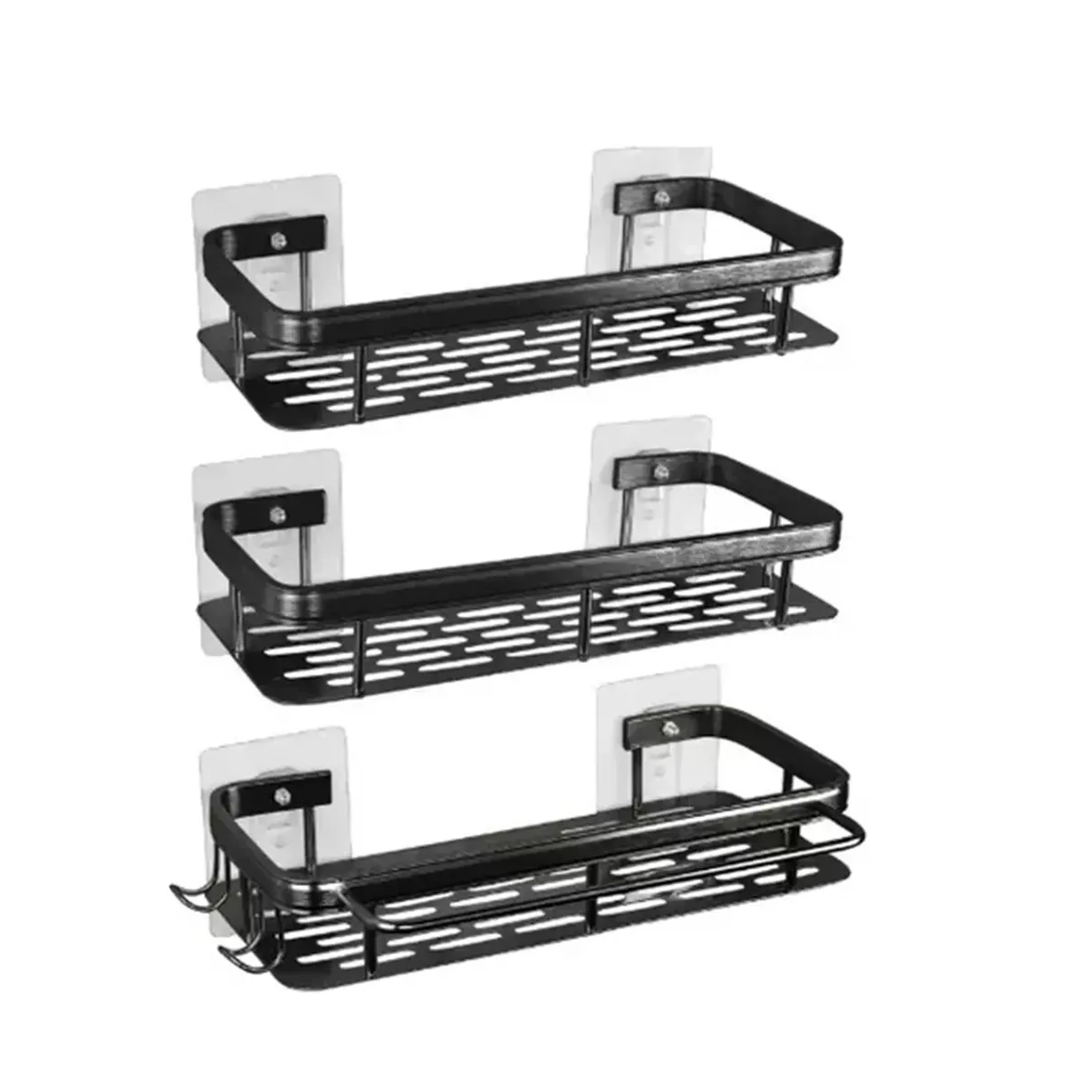 GENERICO - Set X3 Organizador Ducha Repisa Baño Adhesivo Negro