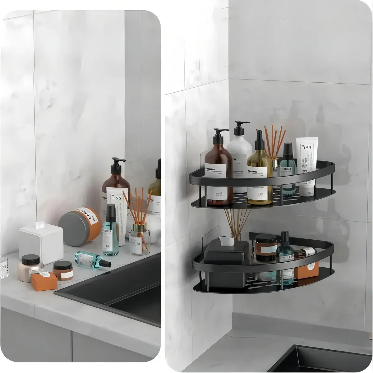 GENERICO - Organizador Esquinero Vida Buenas Negro Aluminio 2 Estantes Ducha Baño