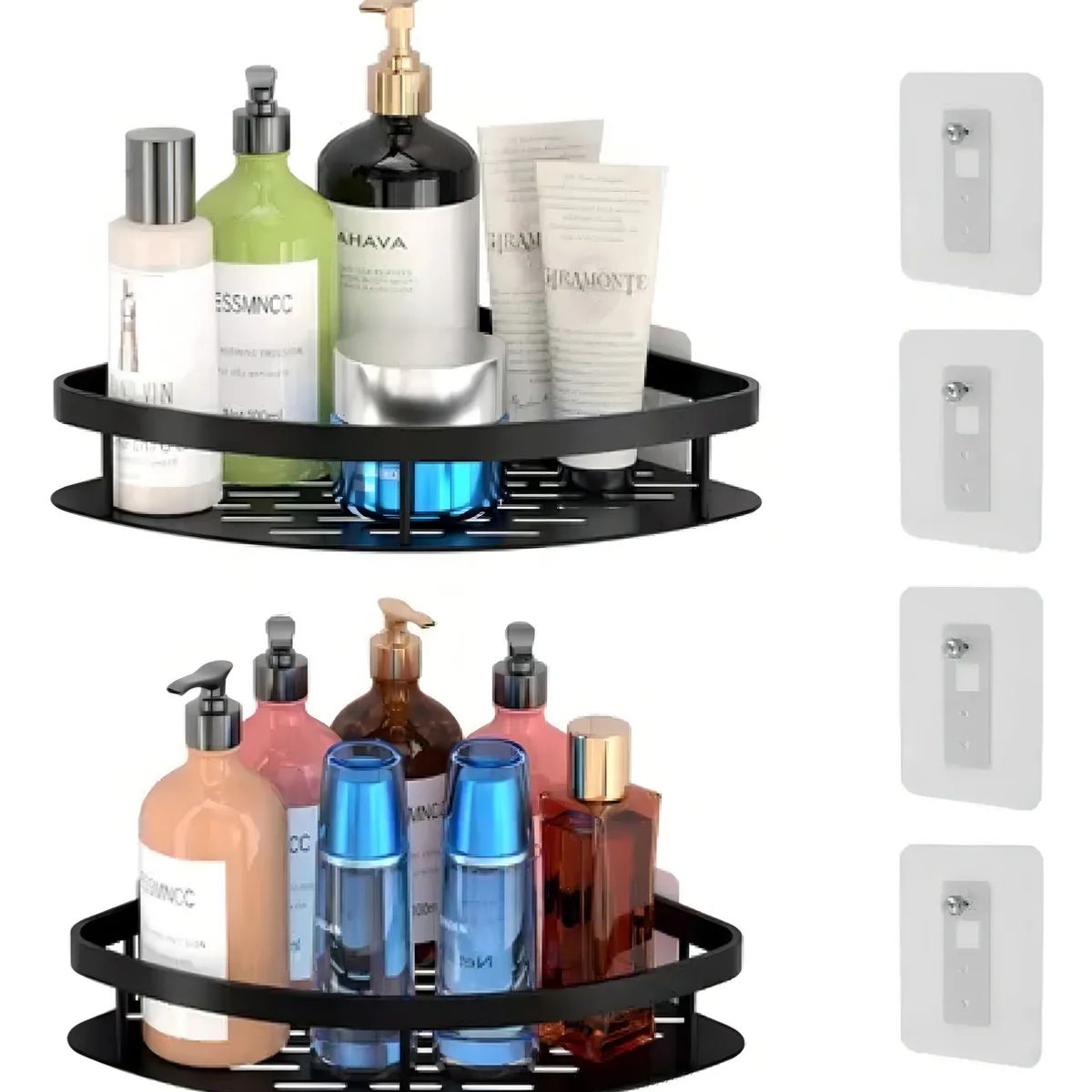 GENERICO - Organizador Esquinero Vida Buenas Negro Aluminio 2 Estantes Ducha Baño