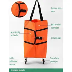 GENERAL - Bolsa de Compras Plegable con Ruedas y Mochila - Carrito Portátil para Hogar Ligero y Resistente