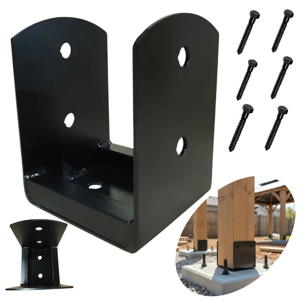 KUANGYE - Base Para Pilar De Madera 5x5 Cepillado ( Para Anclar ) Con 6 Tornillos