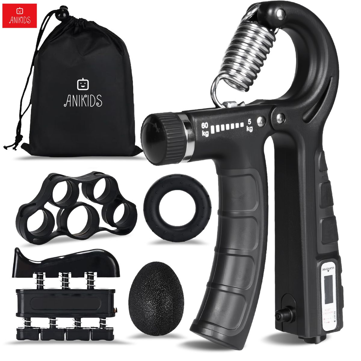 Set 5 En 1 Hand Grip Ejercitador Mano Y Antebrazo 5-60 Kg, marca ANIKIDS - Foto Principal