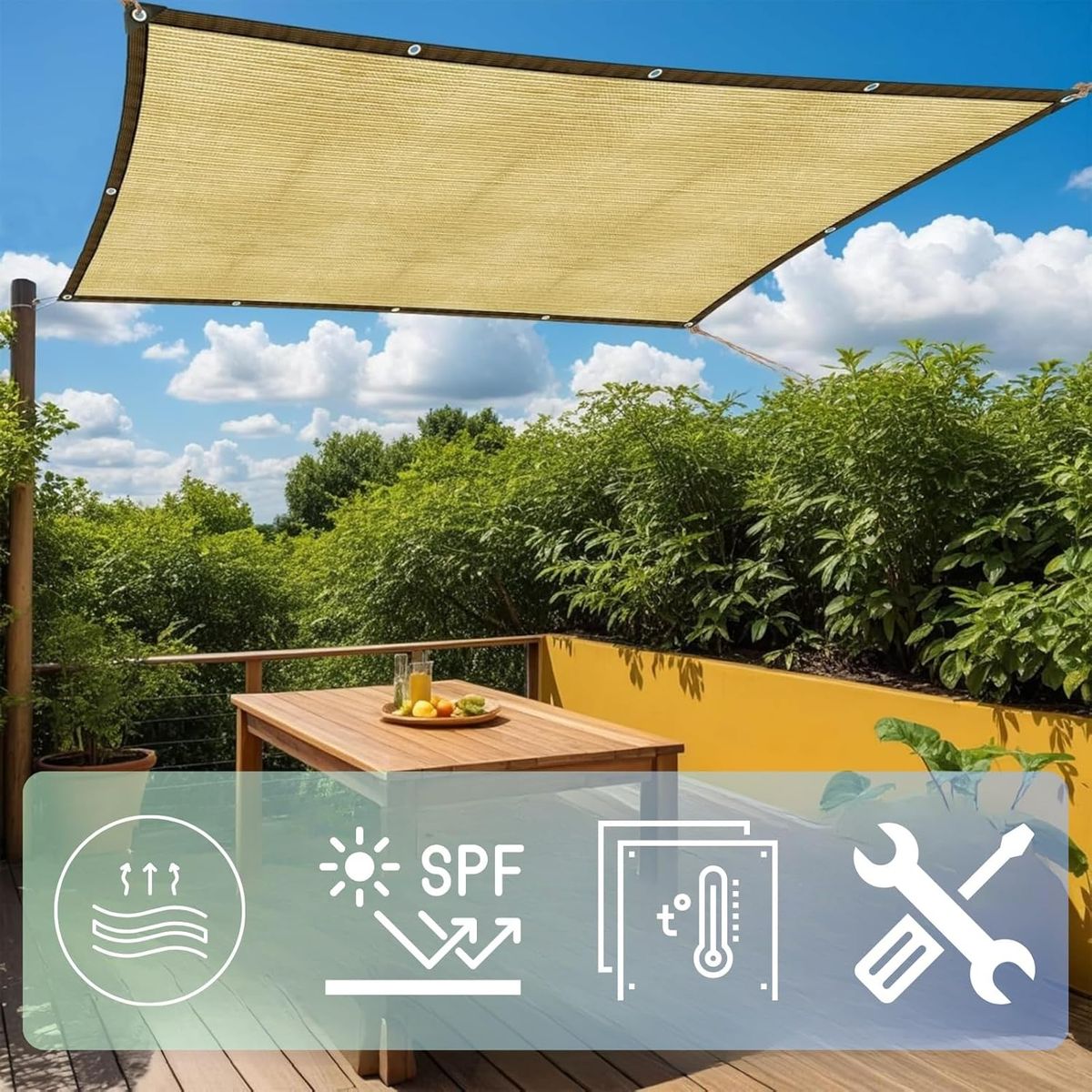 KUANGYE - Toldo Rectangular 5x5m Sombra Cubierta Jardin Terraza Beige