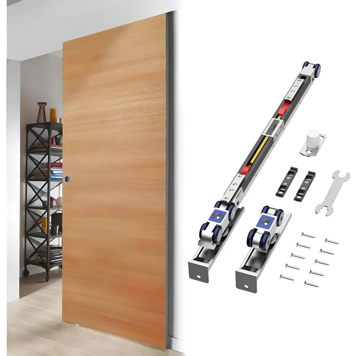 Kit Correderas Para Colgar Puerta Estilo Granero Soporta 60kg, marca AIZO - Foto Principal