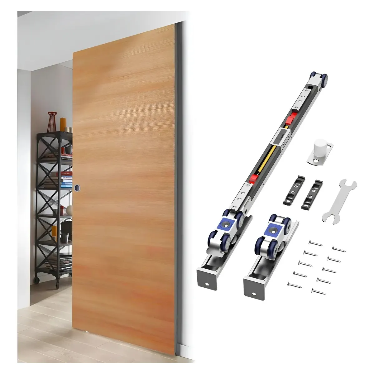 Kit Correderas Para Colgar Puerta Estilo Granero Soporta 60kg, marca AIZO - Foto Principal