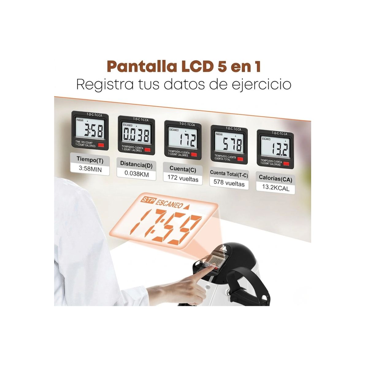 GENERICO - Mini Bicicleta Estática Pedalera Con Pantalla Lcd - Blanco