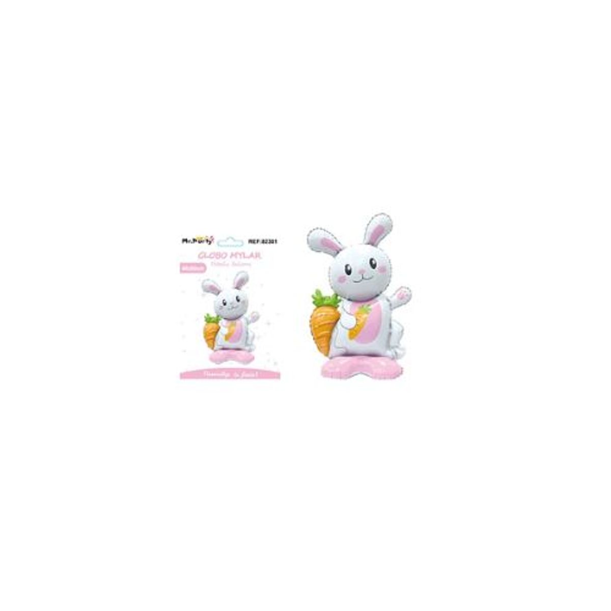 GENERICO - Globo metálico oso y conejo blanco con zanahoria 40X60cm