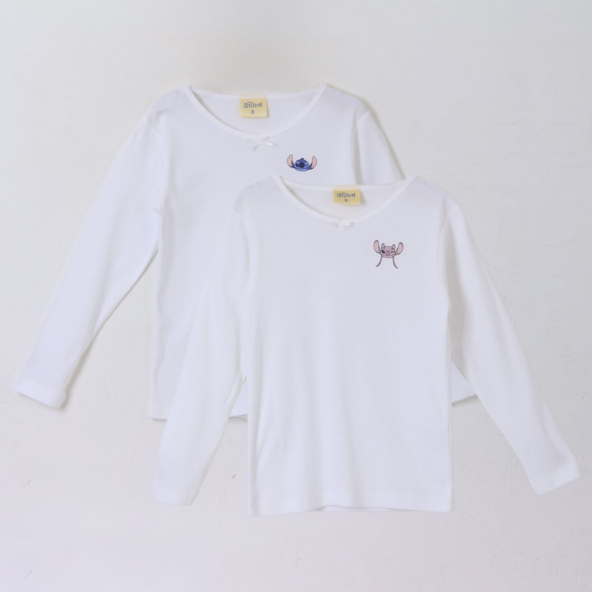 DISNEY - Bipack Camiseta Escolar Niña Manga Larga Blanco Lilo Stitch