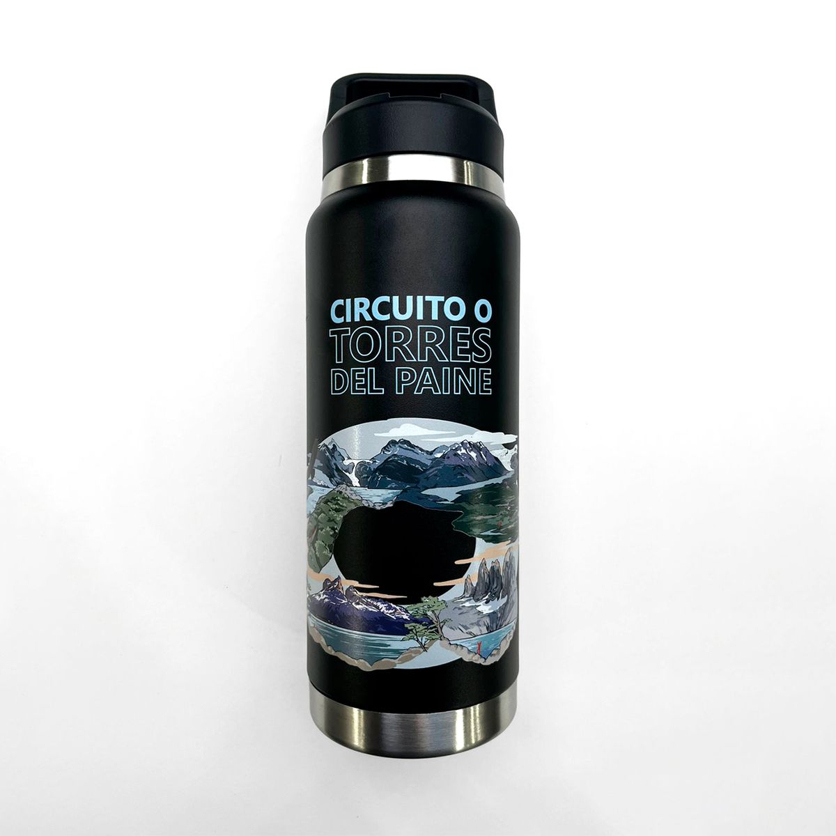 LENGA - Botella Acero Inox Aislamiento De Doble Pared 750ml - Circuito O Torres Paine Negra