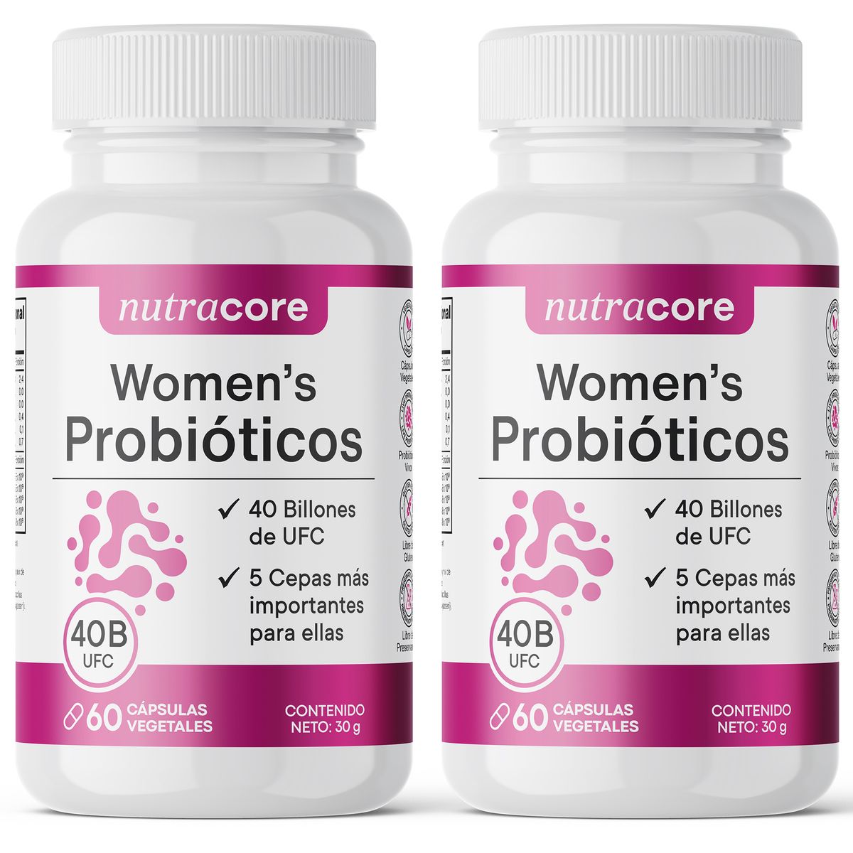 NUTRACORE - Probiótico Mujer 40 Billones - Pack 2x60 Cápsulas Vegetales - Nutracore