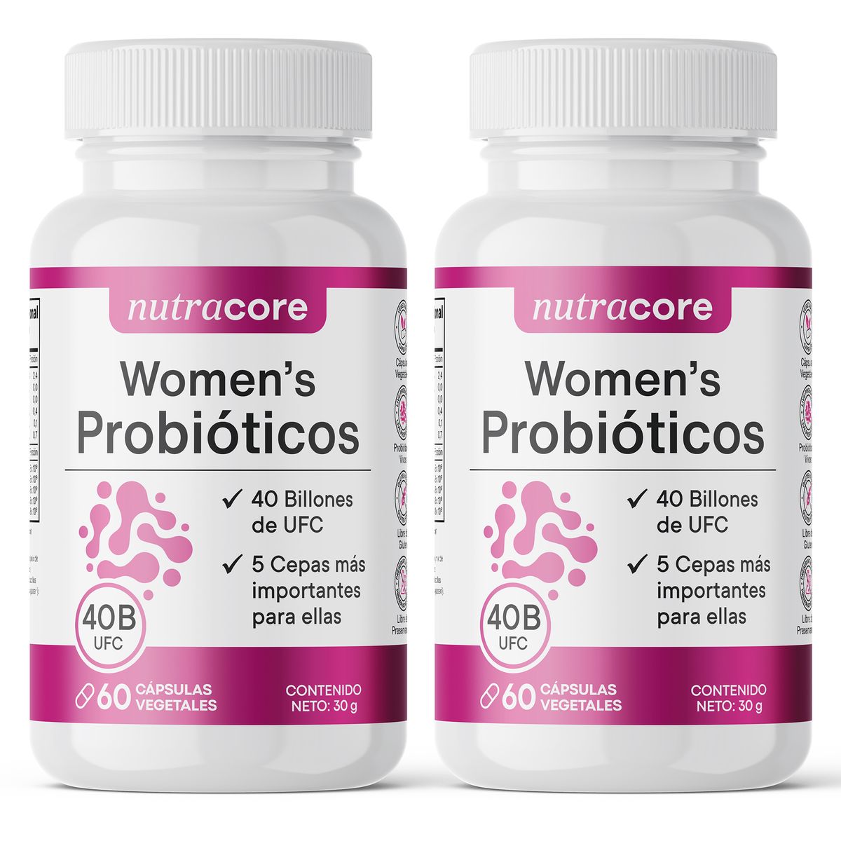 NUTRACORE - Probiótico Mujer 40 Billones - Pack 2x60 Cápsulas Vegetales - Nutracore