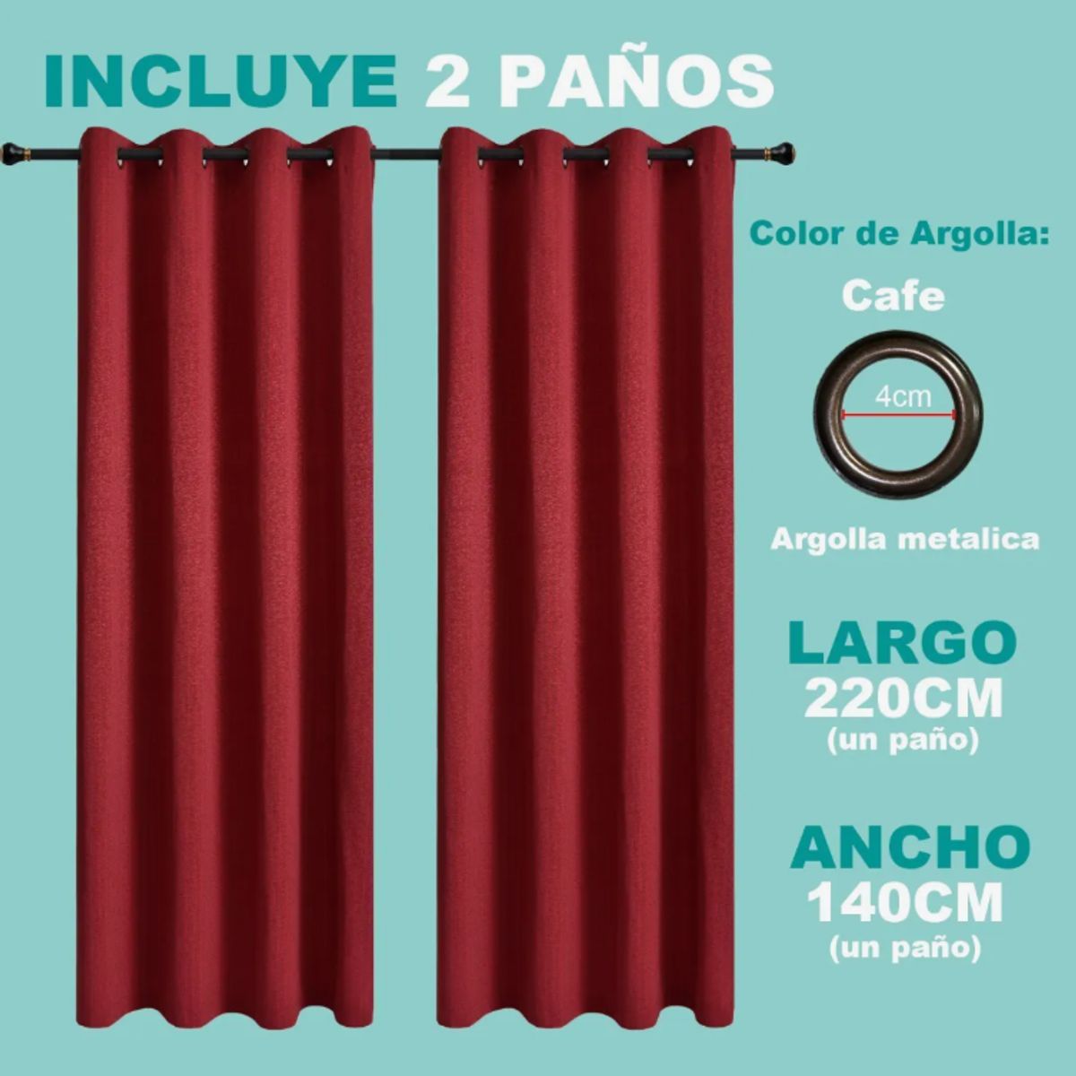 OKAY - Cortinas Bumbu Liso Hogar 2 Paños 140x220 Cm