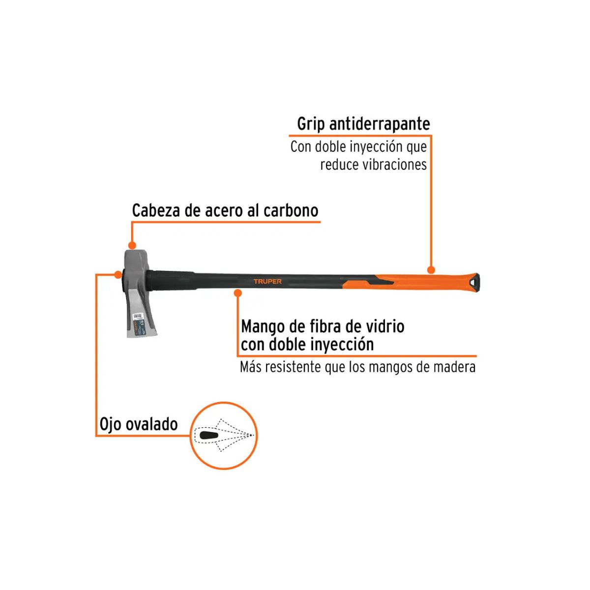 TRUPER - Hacha para Rajar Madera 8lb Mango Fibra de Vidrio Truper