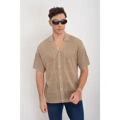 LIKE SHOP - Camisa Hombre Manga Corta Hilo Tejida Algodon Calidad Premium 7224