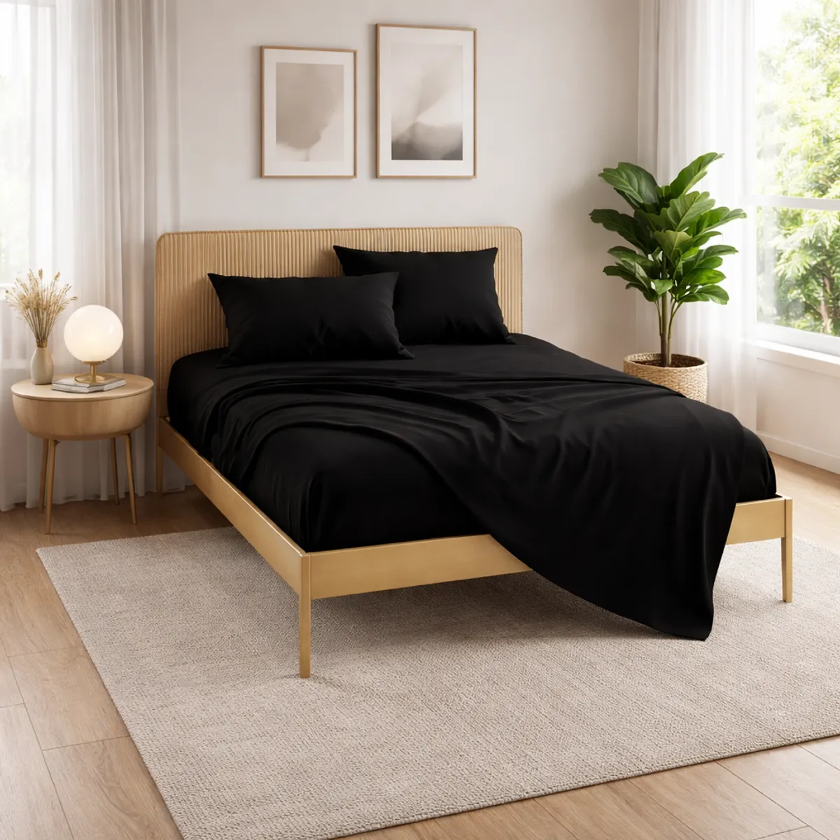 ARMONIA - Juego Sábanas Super King Negro 800 Hilos Elegante