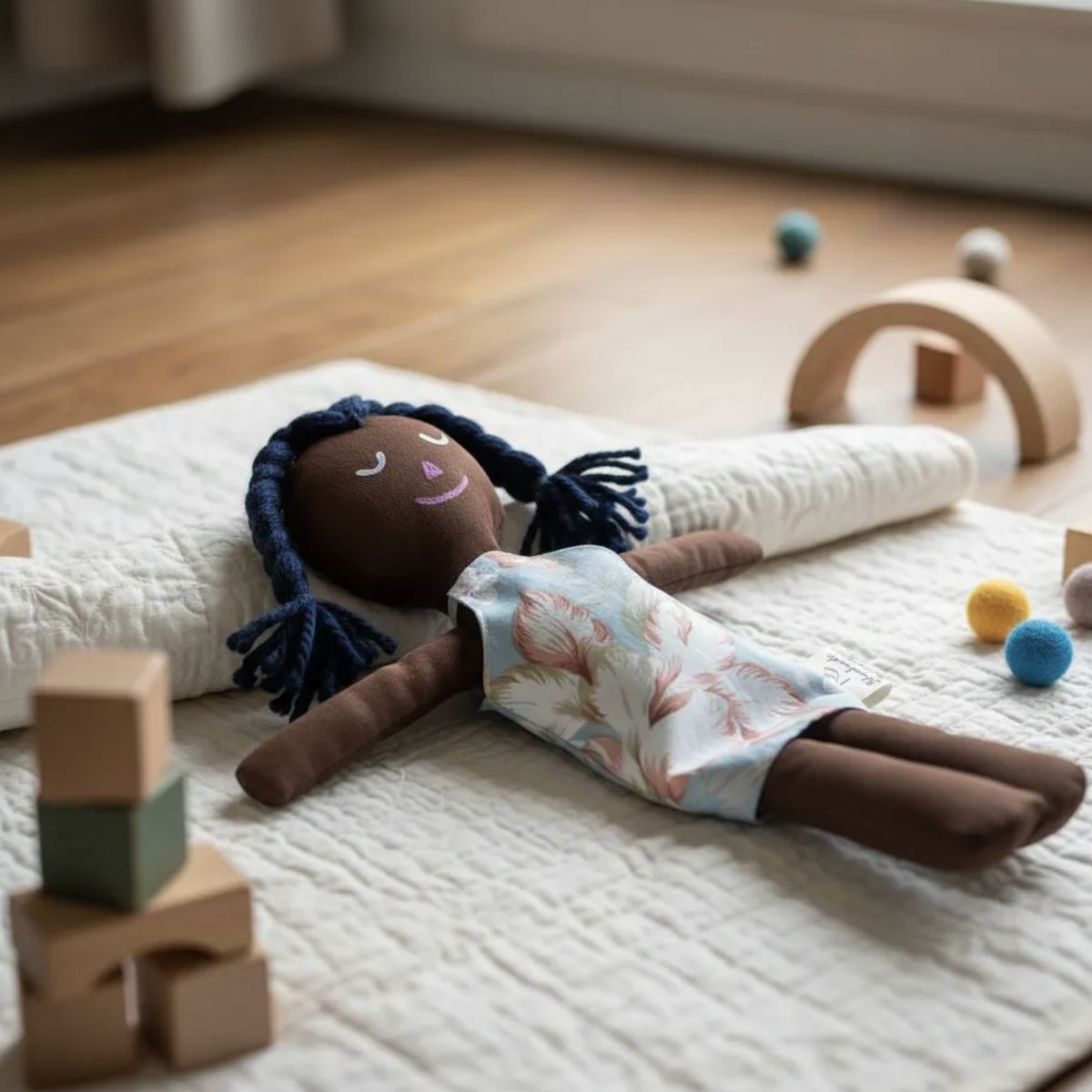 HAOKIDS - Muñeca de Trapo Mónica una morena de juego Waldorf & Montessori promueve la Inclusión