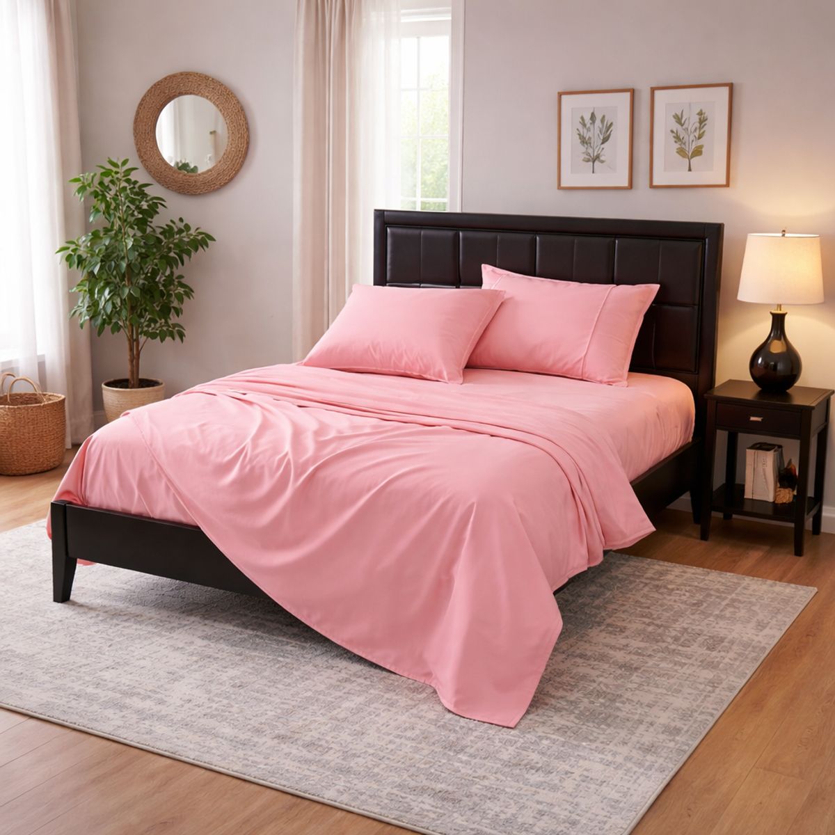 ARMONIA - Juego Sábanas Super King Rosa Liso 800 Hilos