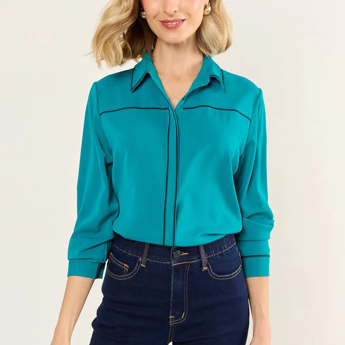 MA GRIFFE - Blusa Bicolor Mujer Turquesa Magriffe