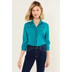 MA GRIFFE - Blusa Bicolor Mujer Turquesa Magriffe