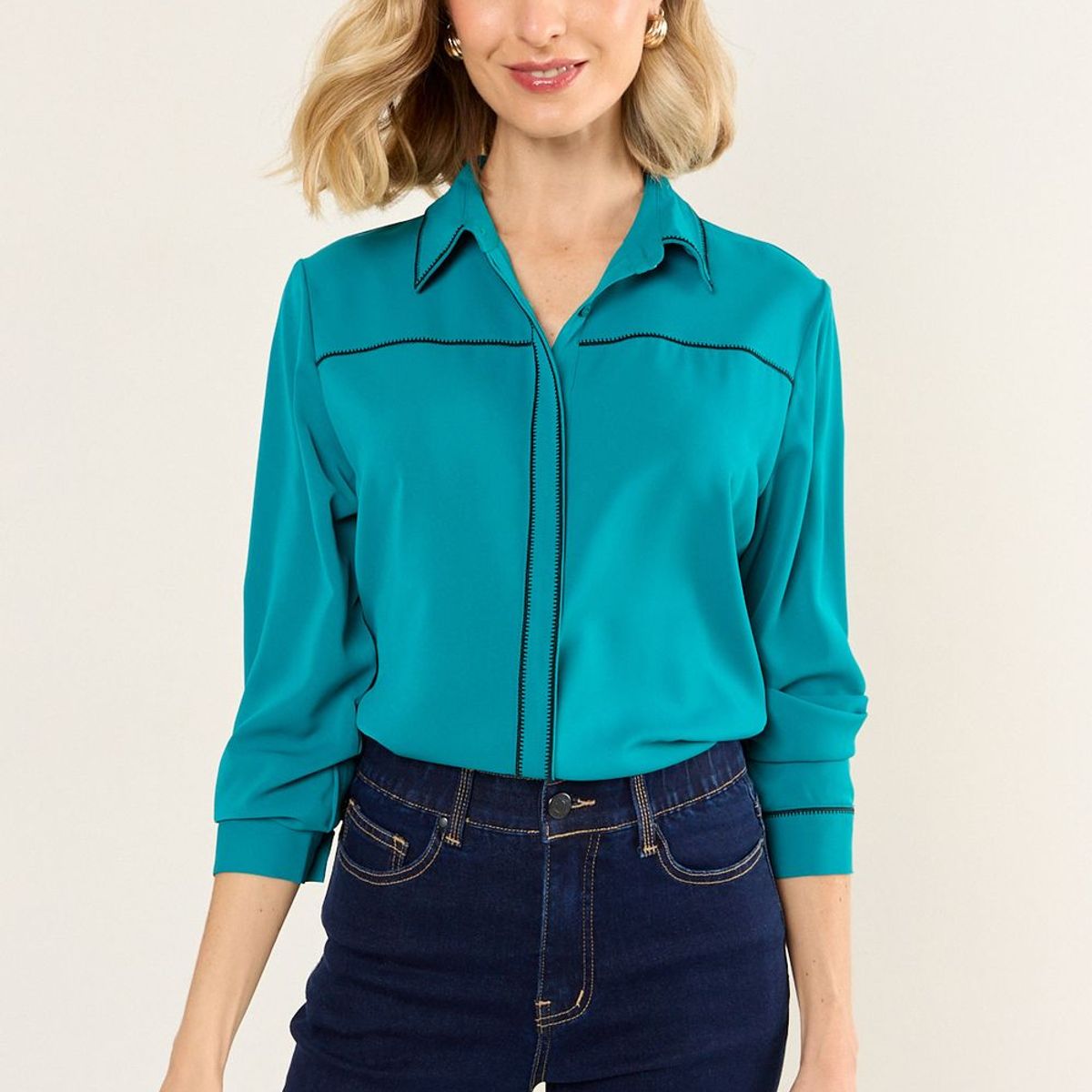MA GRIFFE - Blusa Bicolor Mujer Turquesa Magriffe