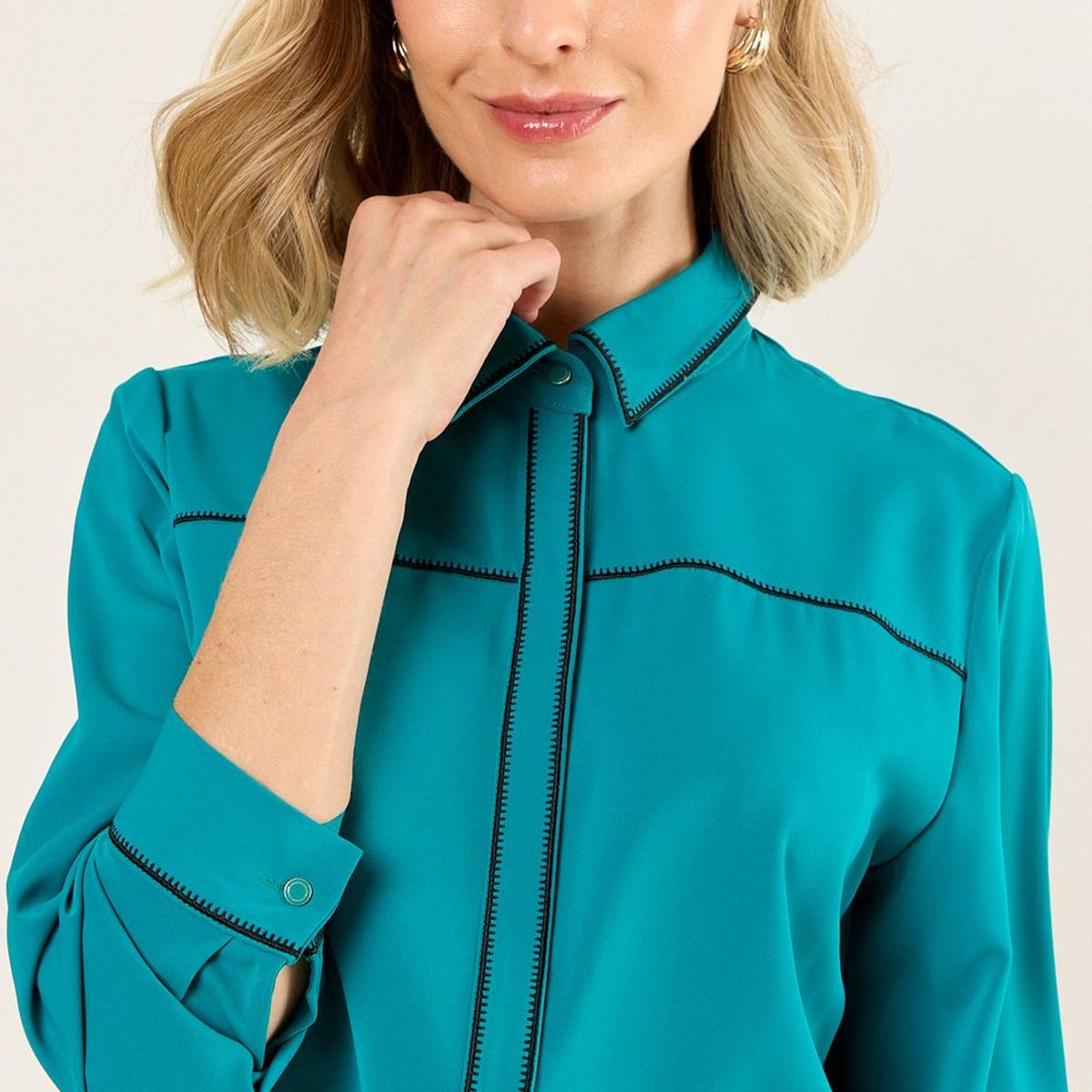 MA GRIFFE - Blusa Bicolor Mujer Turquesa Magriffe