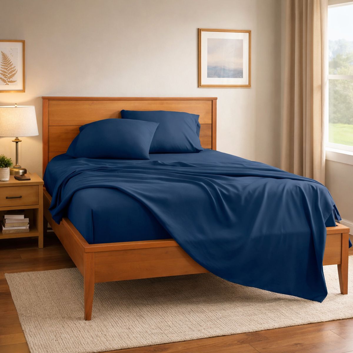 ARMONIA - Sábanas Algodón Azul 30 Super King 800 Hilos