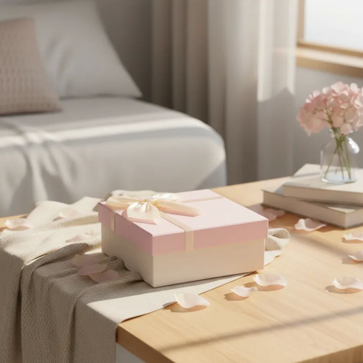 GENERICO - Set Caja de regalo cuadrada rosada con lazo 3 pieza
