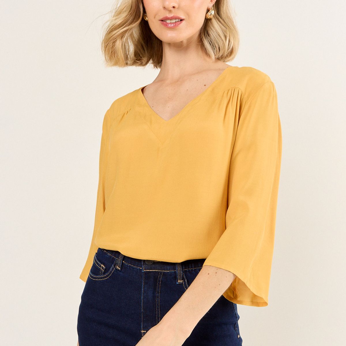 MA GRIFFE - Blusa Escote V Mujer Amarillo Magriffe