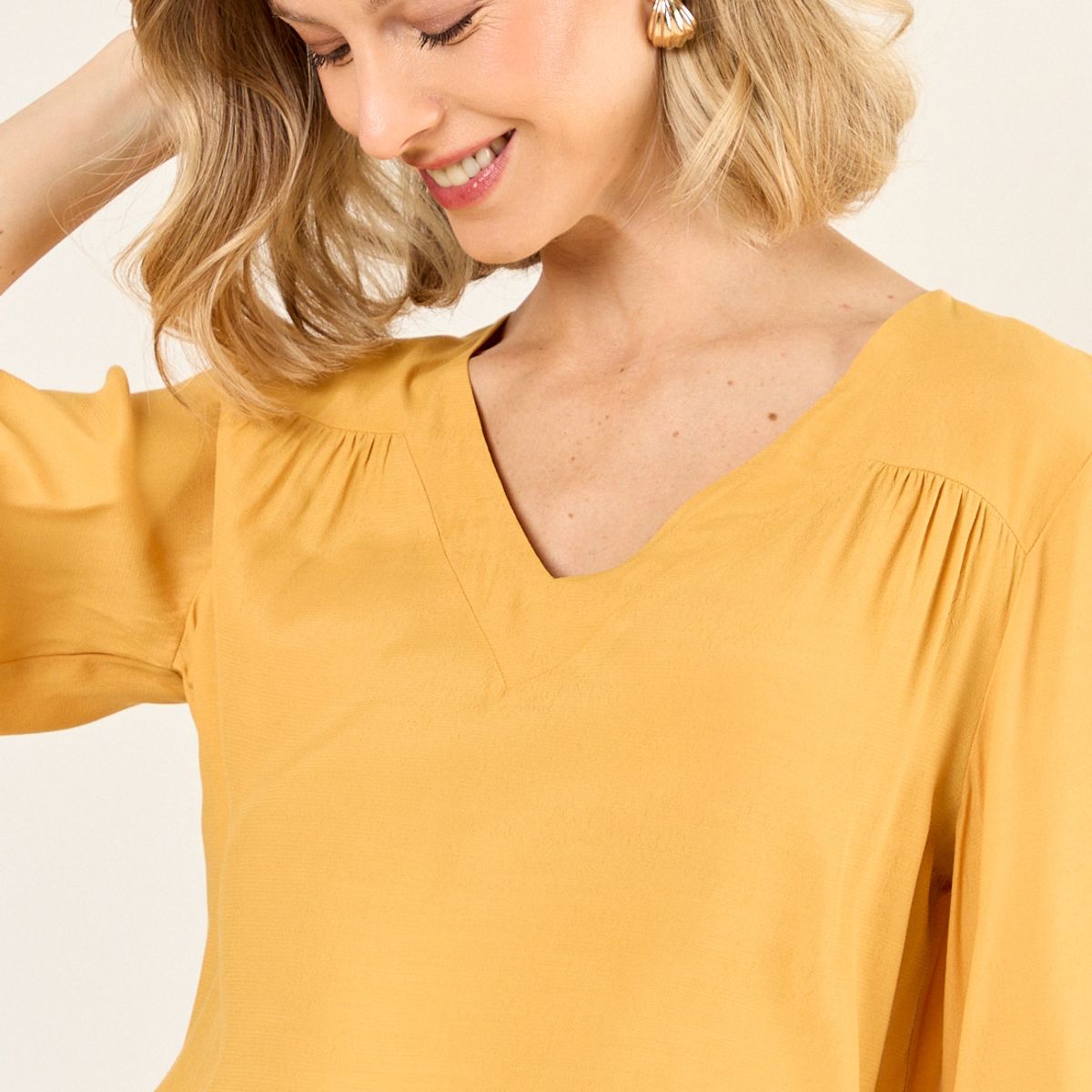 MA GRIFFE - Blusa Escote V Mujer Amarillo Magriffe