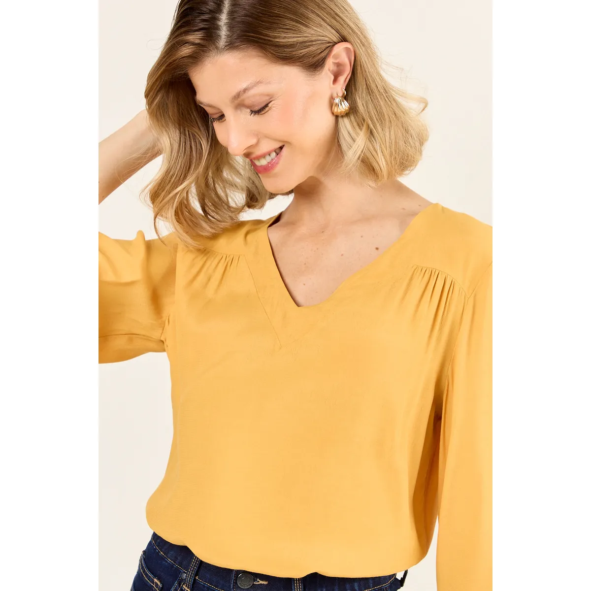 MA GRIFFE - Blusa Escote V Mujer Amarillo Magriffe