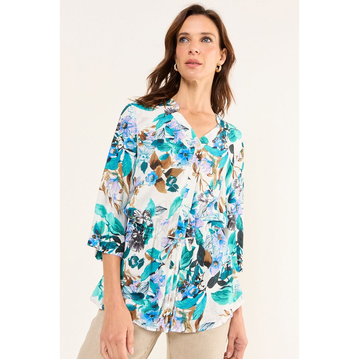 MA GRIFFE - Blusa Estampada Lazo Mujer Crudo Magriffe