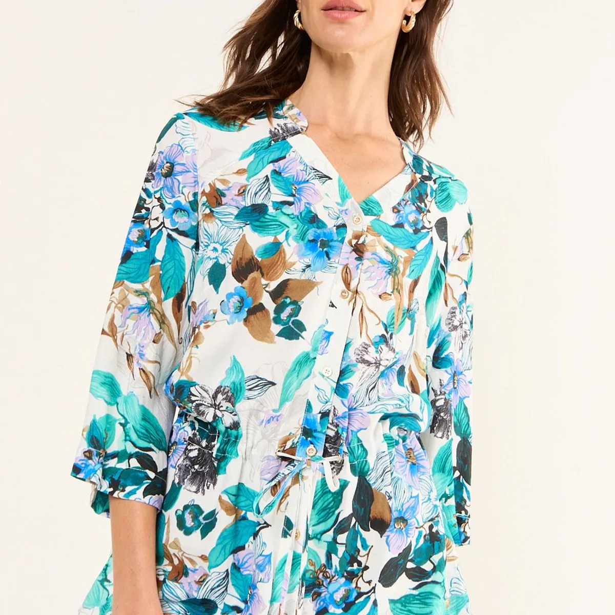 MA GRIFFE - Blusa Estampada Lazo Mujer Crudo Magriffe