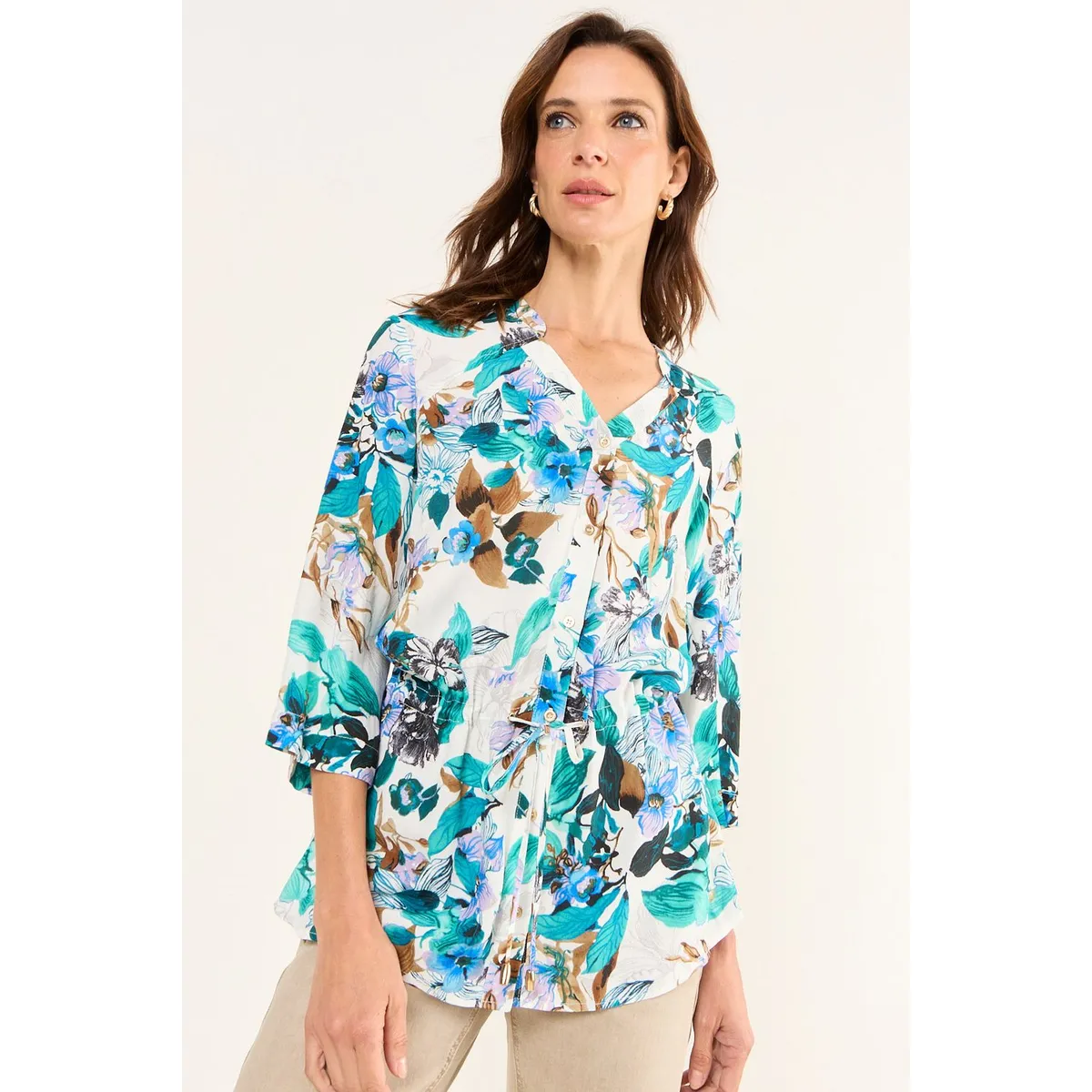 MA GRIFFE - Blusa Estampada Lazo Mujer Crudo Magriffe