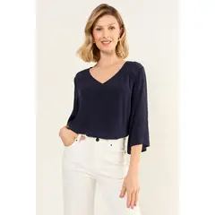 MA GRIFFE - Blusa Escote V Mujer Azul Magriffe